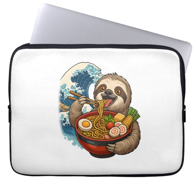 Sloth Eating Japanese Ramen Laptop Sleeve (Front)
