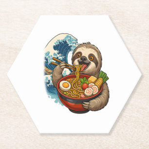 Sloth Eating Japanese Ramen Paper Coaster