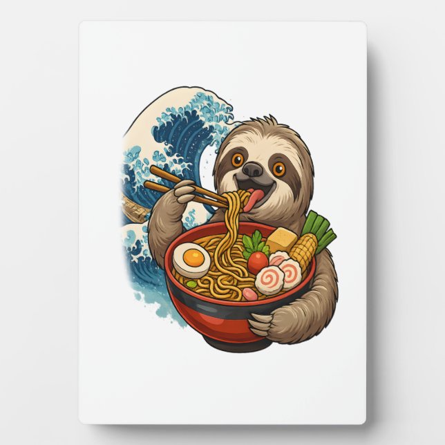 Sloth Eating Japanese Ramen Plaque (Front)