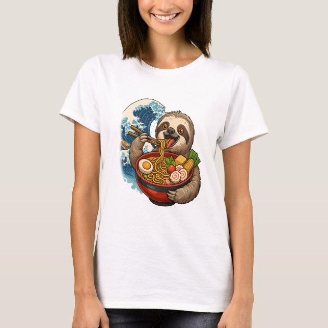 Sloth Eating Japanese Ramen T-Shirt (Front)