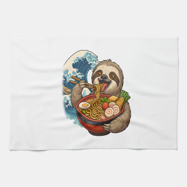 Sloth Eating Japanese Ramen Tea Towel (Horizontal)