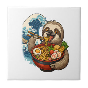 Sloth Eating Japanese Ramen Tile