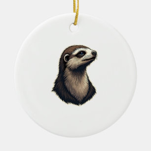 Sloth Engraved Portrait Vintage Tee 2 Ceramic Tree Decoration