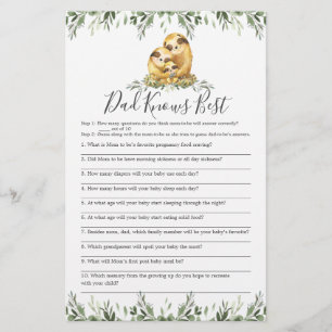 Sloth Family Baby Shower Dad Knows Best Game