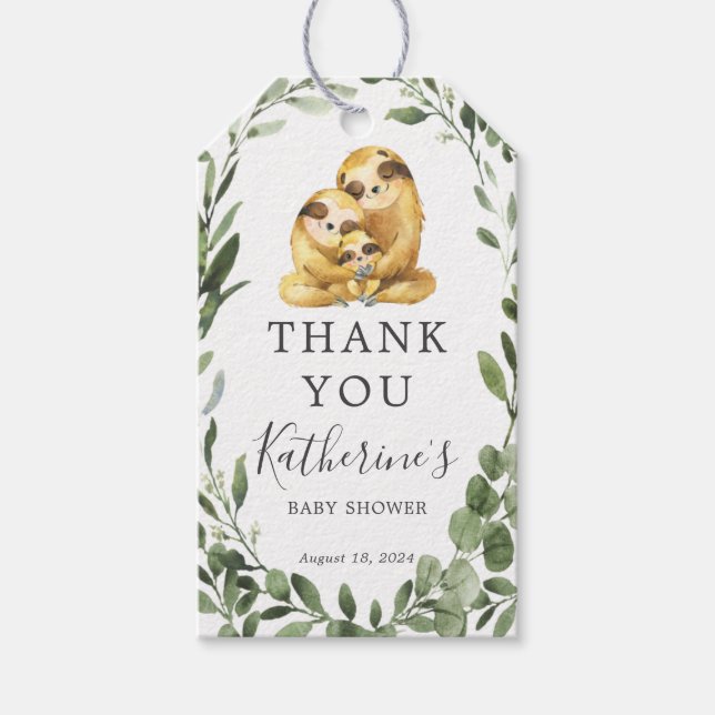 Sloth Family Baby Shower Favour Tag (Front)
