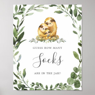 Sloth Family Baby Shower Guess How Many Socks Poster