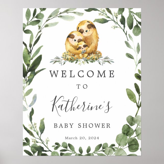 Sloth Family Baby Shower Welcome Sign (Front)