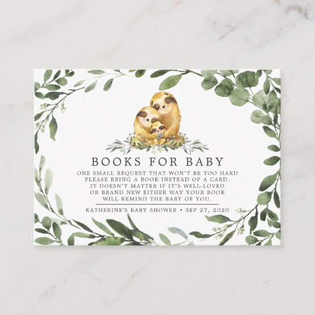 Sloth Family Books For Baby Baby Shower Card (Front)