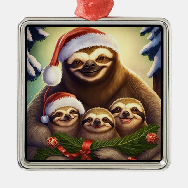 Sloth Family Holiday Metal Tree Decoration (Front)