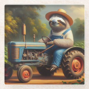 Sloth Farmer Glass Coaster