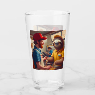 Sloth Fast Food Worker Glass