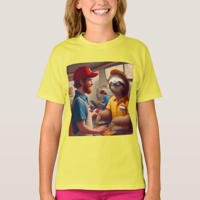 Sloth Fast Food Worker T-Shirt (Front)