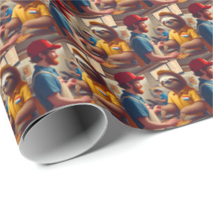 Sloth Fast Food Worker Wrapping Paper