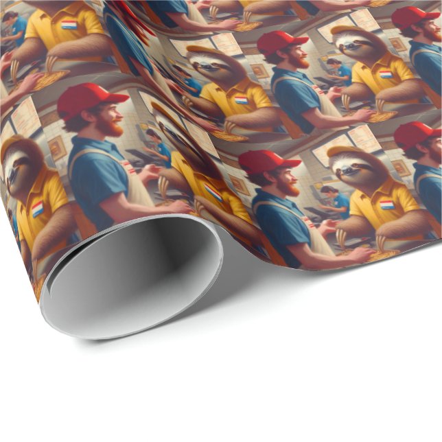 Sloth Fast Food Worker Wrapping Paper (Roll Corner)
