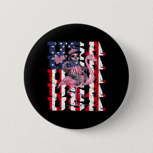 Sloth Flamingo American And Pride Patriotic Usa 6 Cm Round Badge