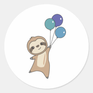 Sloth Flies Up With Balloons Classic Round Sticker