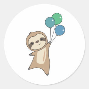 Sloth Flies Up With Balloons Classic Round Sticker