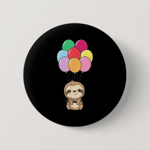 Sloth Flies Up With Colorful Balloons Kawaii Sloth 6 Cm Round Badge