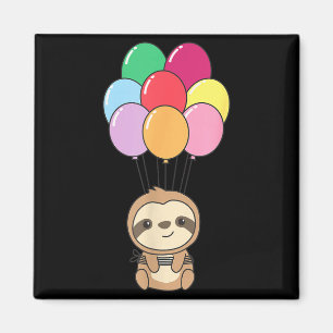 Sloth Flies Up With Colorful Balloons Kawaii Sloth Magnet