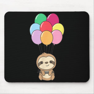 Sloth Flies Up With Colorful Balloons Kawaii Sloth Mouse Mat