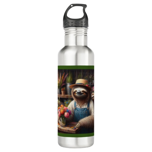 Sloth Florist 710 Ml Water Bottle (Front)