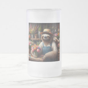 Sloth Florist Frosted Glass Beer Mug