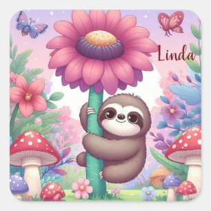 Sloth flower personalise square sticker