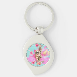 Sloth flowers key ring