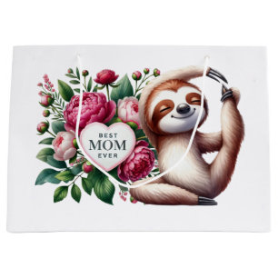 Sloth for Mother's Day with flowers Large Gift Bag