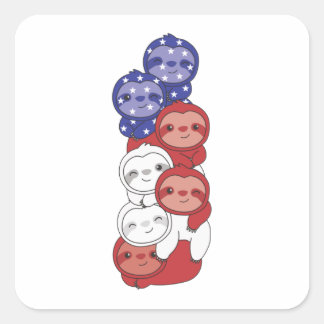 Sloth For The Fourth Of July Usa Flag Sloths Square Sticker