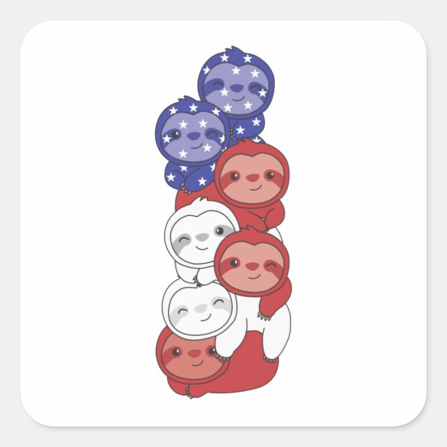 Sloth For The Fourth Of July Usa Flag Sloths Square Sticker (Front)