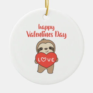 Sloth For Valentine's Day Cute Animals With Hearts Ceramic Tree Decoration