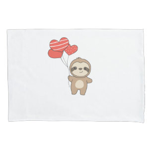 Sloth For Valentine's Day Cute Animals With Hearts Pillowcase