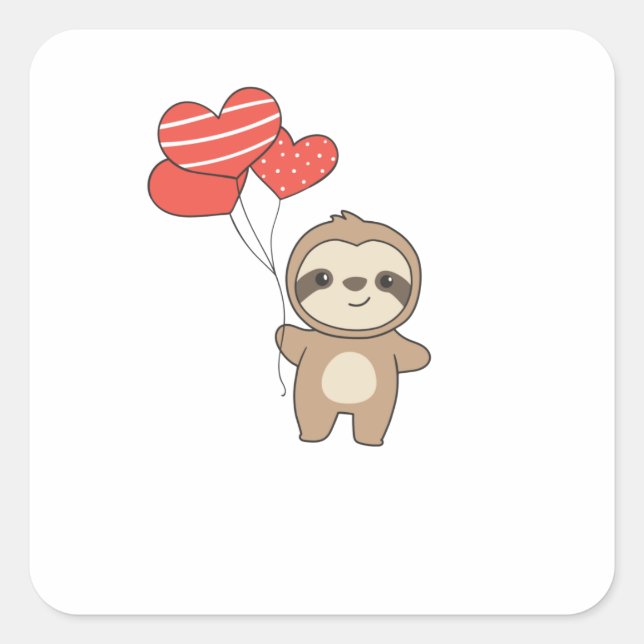Sloth For Valentine's Day Cute Animals With Hearts Square Sticker (Front)