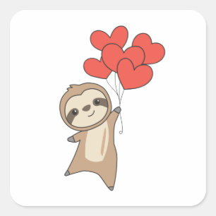 Sloth For Valentine's Day Cute Animals With Hearts Square Sticker