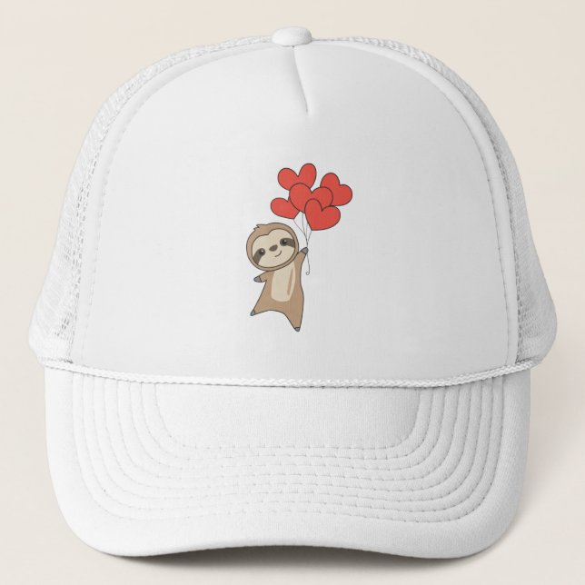 Sloth For Valentine's Day Cute Animals With Hearts Trucker Hat (Front)