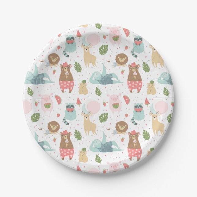 Sloth & Friends Pattern Paper Plate (Front)