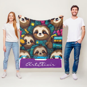 Sloth Gamer  Fleece Blanket