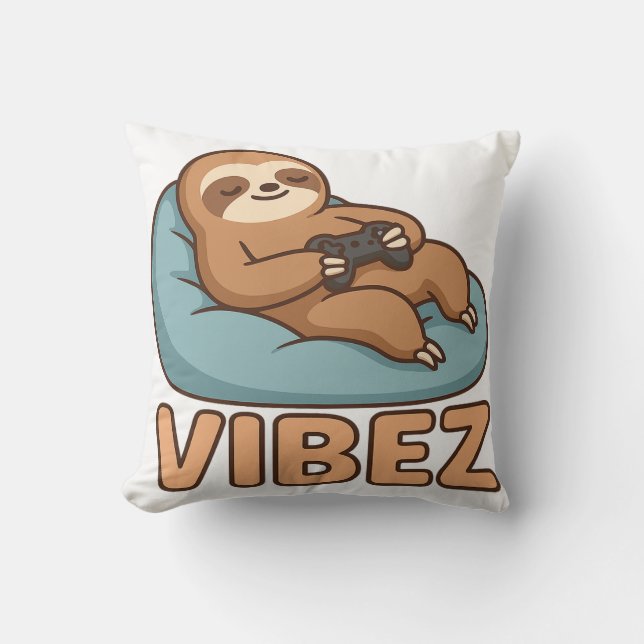Sloth Gamer Vibes Pillow – Chill Bean Bag Controll (Front)