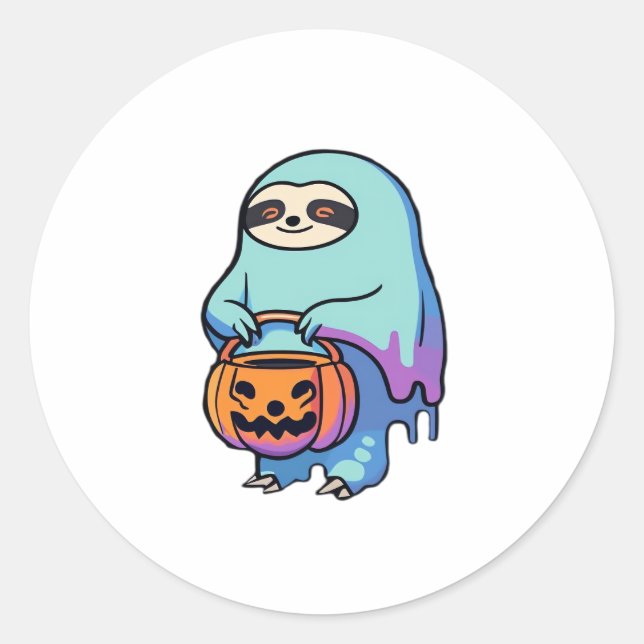 Sloth Ghost Halloween Oversized T-Shirt Classic Round Sticker (Front)