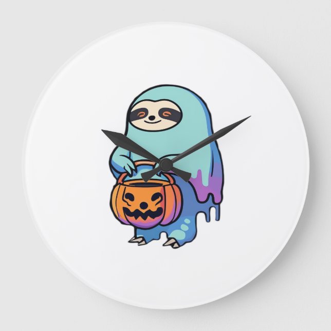 Sloth Ghost Halloween Oversized T-Shirt Large Clock (Front)