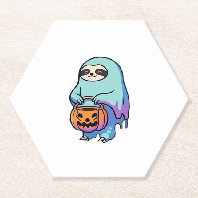 Sloth Ghost Halloween Oversized T-Shirt Paper Coaster (Front)