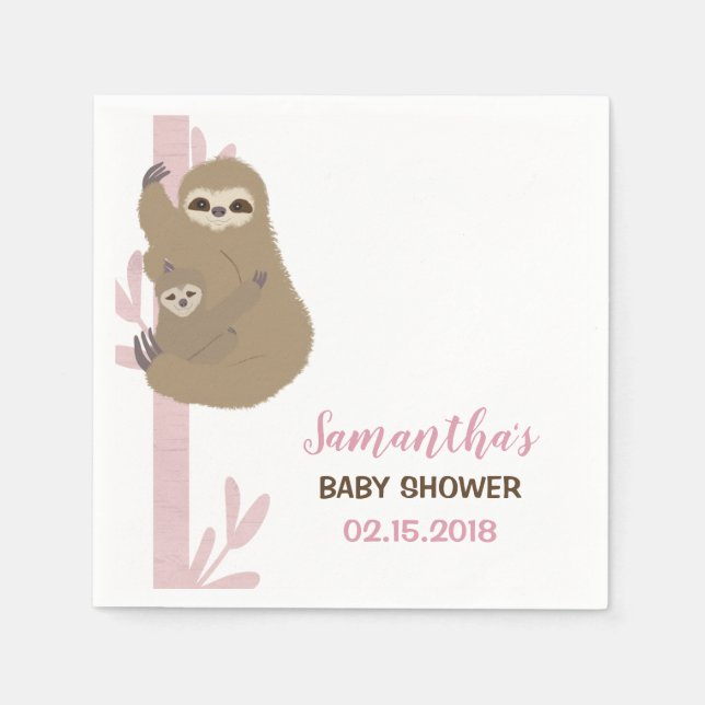 Sloth Girl Baby Shower Invitation Napkin (Front)