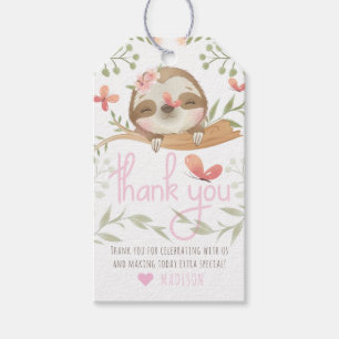 Sloth Girl Birthday Thank you Gift Tags