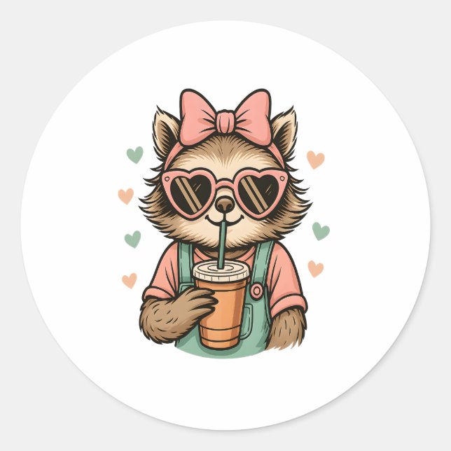 Sloth Girl Coffee Lover Classic Round Sticker (Front)