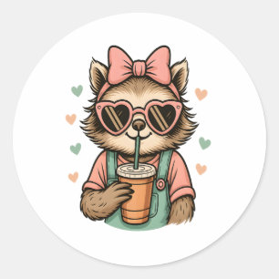 Sloth Girl Coffee Lover Classic Round Sticker