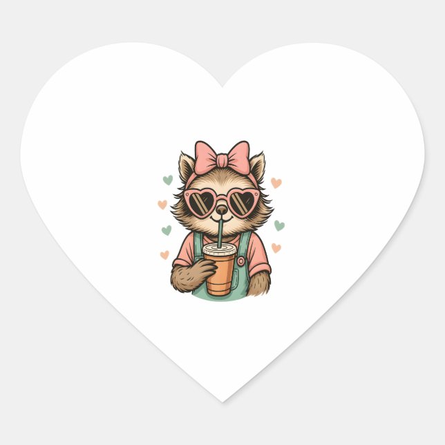 Sloth Girl Coffee Lover Heart Sticker (Front)