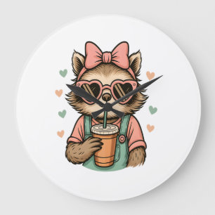 Sloth Girl Coffee Lover Large Clock