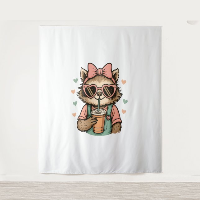 Sloth Girl Coffee Lover Tapestry (Front)