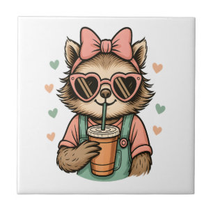 Sloth Girl Coffee Lover Tile
